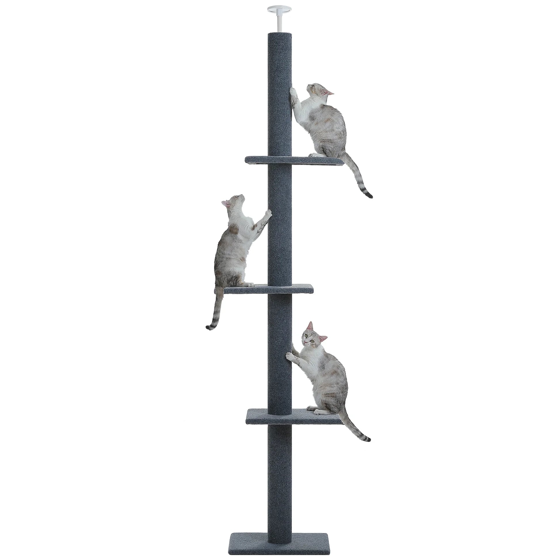 90-107" Floor to Ceiling Cat Tree Tower 4 Tier Tall Cat Climbing Posts Adjustable, Gray