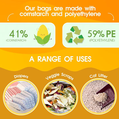 200 Counts Unscented Dog Poop Bags Rolls with Tie Handles, 41% Plant Based & 59% PE Poop Bags for Dogs, Extra-Thick Doggie Poo Bag, Pet Waste Bag